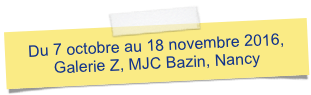 Du 7 octobre au 18 novembre 2016, 
Galerie Z, MJC Bazin, Nancy
